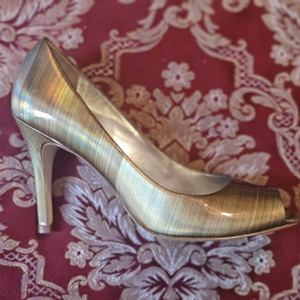 Gianni Bini Shimmering Gold Peep-Toe Heels